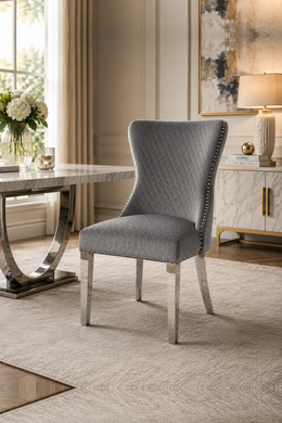 Lewis Chair – Lion Knocker – Chrome Legs – 65 x 52 x 94cm