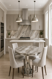 London 1.3m Round Dining Table – Marble – Chrome Pedestal Base – Ø130 x 75cm