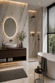 Marble Bathroom Wall Panels - Brown & White Marble - 240 x 60