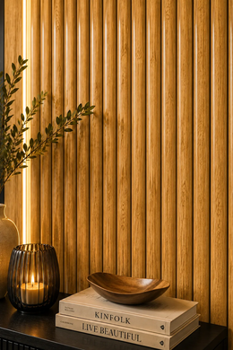 Premium Fluted Waterproof Wall Panels - Oak - 240 x 15 (Pack of 12)