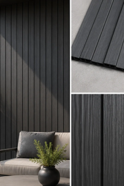 Linear Weatherproof Composite Outdoor Wall Panels - Black - 240 x 16(Pack of 12)