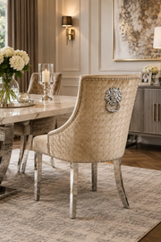 Roma Dining Chair – Lion Knocker – Chrome Legs – Velvet