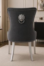 Chelsea Dining Chair – Lion Knocker – Chrome Legs – Velvet – 62 x 60 x 96cm