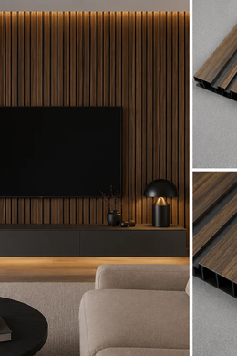 Wide Slat Black Groove PVC Waterproof Wall Panels - Walnut - 240 x 30 (Pack of 8)