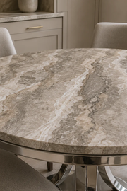 London 1.3m Round Dining Table – Marble – Chrome Pedestal Base – Ø130 x 75cm